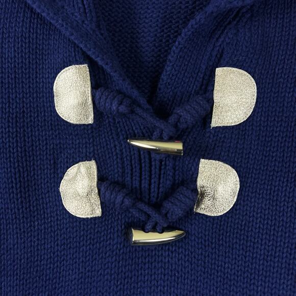 Lilly Pulitzer Navy Cotton Fisherman Sweater L Silver Toggle Shawl Collar Preppy - Picture 6 of 10